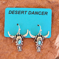 Southwest Bull Head with Turquoise Earrings