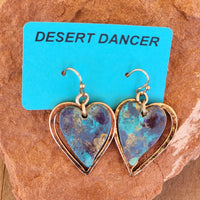 Patina and Copper Toned Heart Earrings