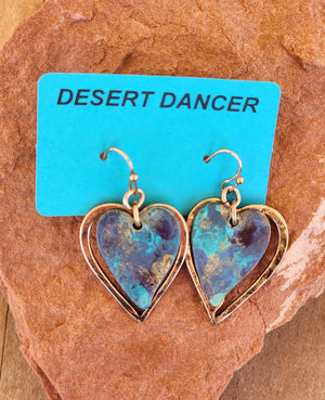Patina and Copper Toned Heart Earrings