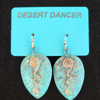 Patina and Copper Toned Tropical Leaf Earrings