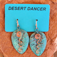 Patina and Copper Toned Tropical Leaf Earrings