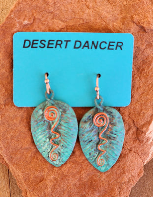 Patina and Copper Toned Tropical Leaf Earrings