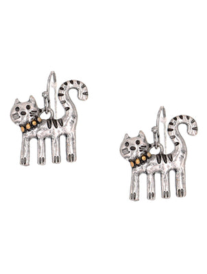 Cat Earrings Two Tone 4 Feet Earrings
