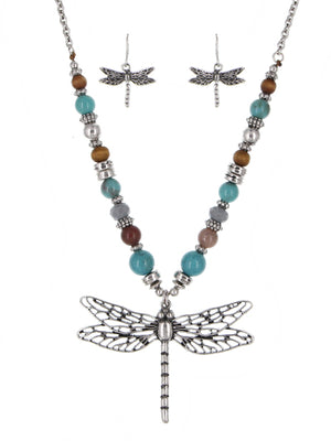 Dragonfly Necklace Set with Earrings