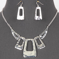 Silver Rectangles Necklace Set with Earrings