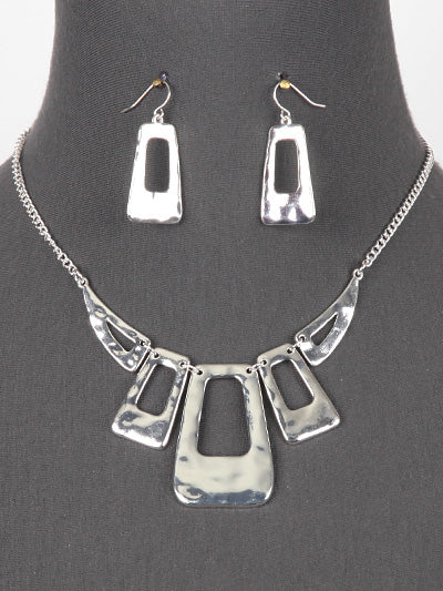 Silver Rectangles Necklace Set with Earrings