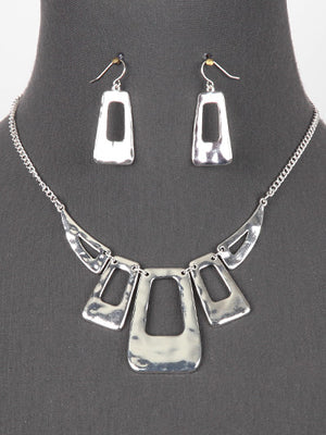 Silver Rectangles Necklace Set with Earrings
