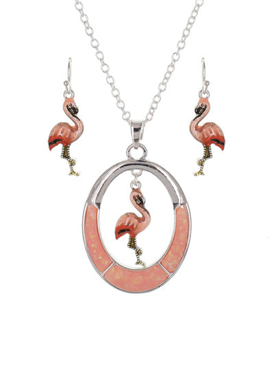 White Enamel Oval Flamingo Pendant ONLY