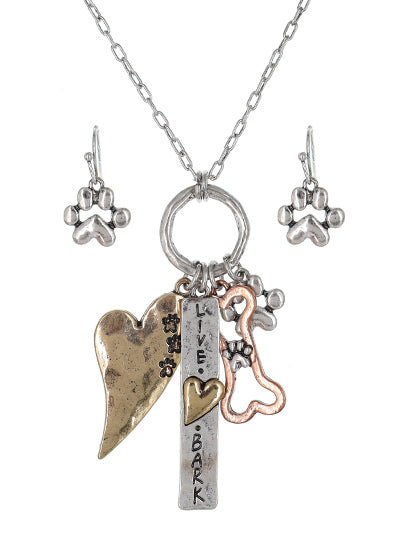 Live Love Bark Necklace Set with Earrings
