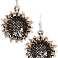 Sunflower with Bee Earrings