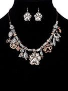 Dog Paw Necklace Set with Earrings