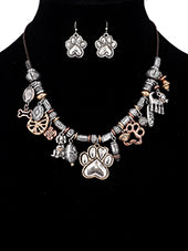 Dog Paw Necklace Set with Earrings